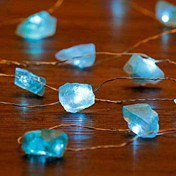 Nature Stone Lighting Decoration, Medium Size Raw Fluorite String Lights with Remote Control 7ft 20LEDs for Valentine Day, Wedding Party, Beach Theme Christmas Tree Present