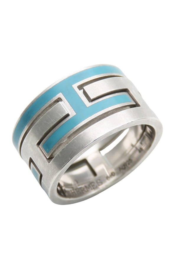 Pre-Owned Hermes Move Ash Ring, Size 48, SV925, Turquoise Blue, Women's, HERMES (Good)