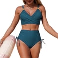 thumbnail image 2 of Women High Waisted Bikini Sets V Neck Cross Twist Front Two Piece Swimsuit Tummy Control Bathing Suit Turquoise S, 2 of 5