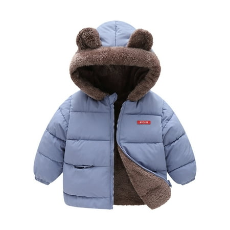

WZHKSN Child Sweater Toddler Boys Girls Winter Bear Ears Hooded With Pocket Jacket Two Sided Wear Fleece Thicken Windproof Zipper Warm Outwear Coat