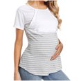 thumbnail image 6 of VEKDONE Stripe Nursing Shirts for Women Short Sleeve Crewneck Maternity Tops Double Laye Breastfeeding Tees Casual Stretchy Loose Pregnancy Clothes Camisa de Maternidad White XXXL, 6 of 7
