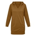 thumbnail image 7 of Guieoi Sweatshirt Dress for Women Plus Size V-Neck Hooded Hoodie Dress Long-Sleeve Side Pockets Relaxed Fit Casual Sports Dress Brown M, 7 of 7