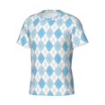 thumbnail image 3 of Yiaed Blue and White Squares Print Mens Short Sleeve Tight Fit T-Shirt, Crewneck Casual Tee-Small, 3 of 5
