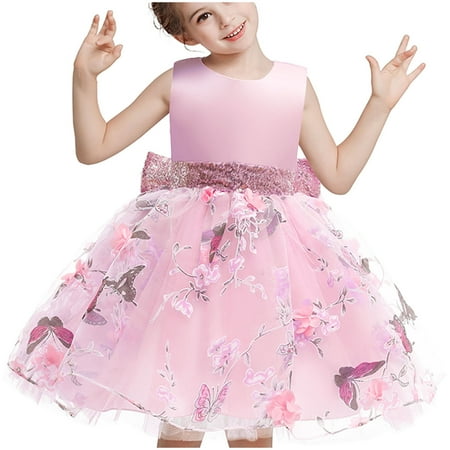 

Lovskoo 1-6Y Girls Princess Tulle Dress Sleeveless A Line Wedding Pageant Dresses Wedding Ball Gown Pink