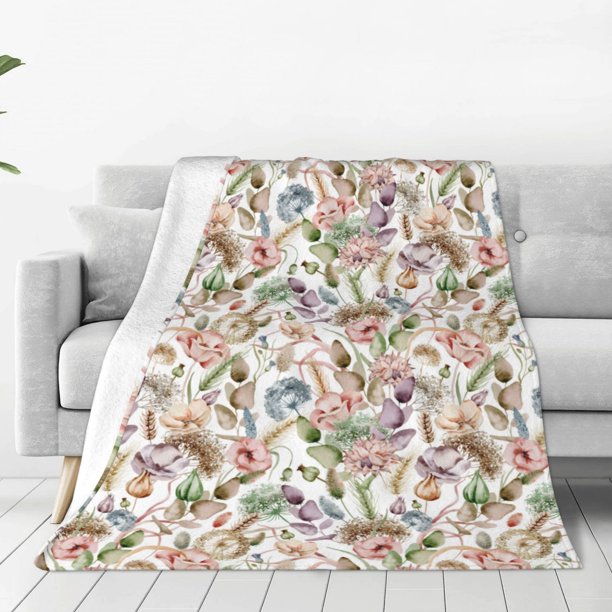 Fotbe Floral Manta de Franela Acolchonada con Estampado, Súper Suave y Esponjosa, Extra Grande para Sofá, Cama, Uso Todo el Año-40"x30"