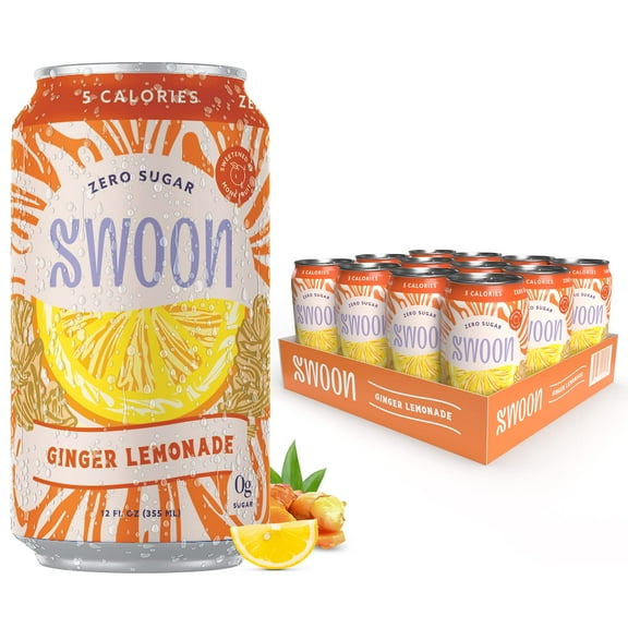 Swoon Zero Sugar Ginger Lemonade - Low Carb, Keto & Paleo Friendly, 12 Pack of 12 Oz. Cans