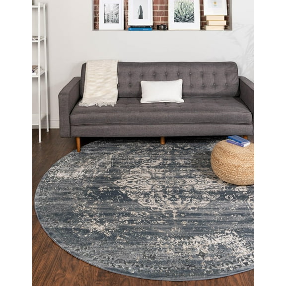 Unique Loom Chateau Collection Area Rug - Hoover (4' 1" Round Gray Blue/Beige)