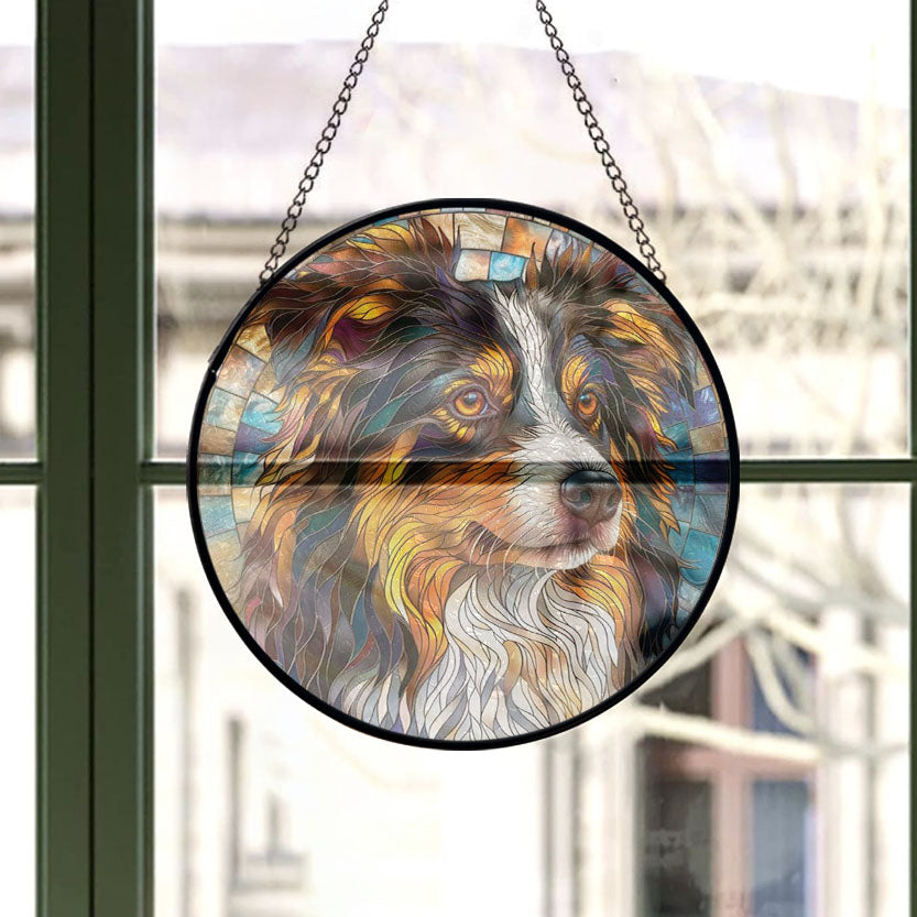 Mini Australian Shepherd: Stained Glass-Style Christmas Ornament - Made With Real Glass, Stained Glass Ornament 2025, Holiday Decoration, Seasonal Keepsake Gift, Unique