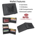thumbnail image 2 of MARSHAL Mens RFID Blocking Vintage Leather Patriotic Eagle & USA Flag Debossed Bifold Wallet Black, 2 of 9