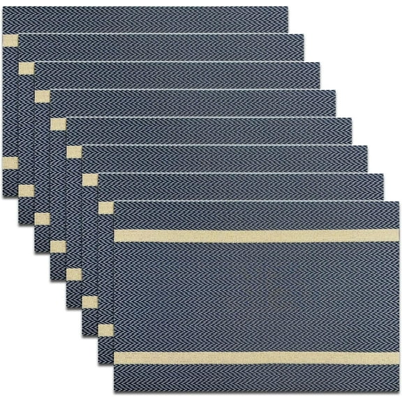Luxurious Placemats Set of 8, 18 x 12 inches Elegant Placemats Non-Slip Washable Durable Table Mats for Home/Dining Room Decoration (Dark Blue)