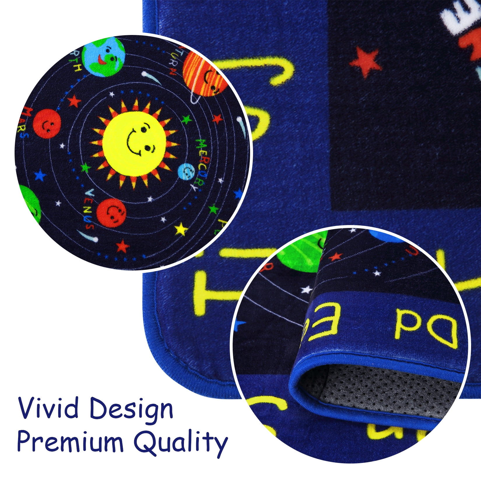 ChaoLink Kids Solar System Educational Rug Galaxy Outer Space Kids Rugs for Playroom Learning Planet Non Slip Kids Playmat Car RugA
