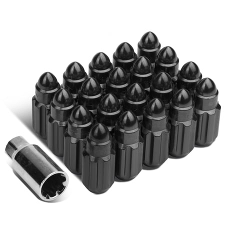 NRG Innovations NRG-LN-LS510BK-21 NRG Innovations LN-LS510BK-21 M12 x 1.25 20Pcs 50mm Bullet Shaped End Style Lug Nut + Adapter Key