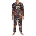 thumbnail image 3 of Sikiie Skulls and Flowers Mens Pajama Set, Soft Warm Long Sleeve Sleepwear, Cozy Button-Down Pjs for Men-XX-Large, 3 of 7