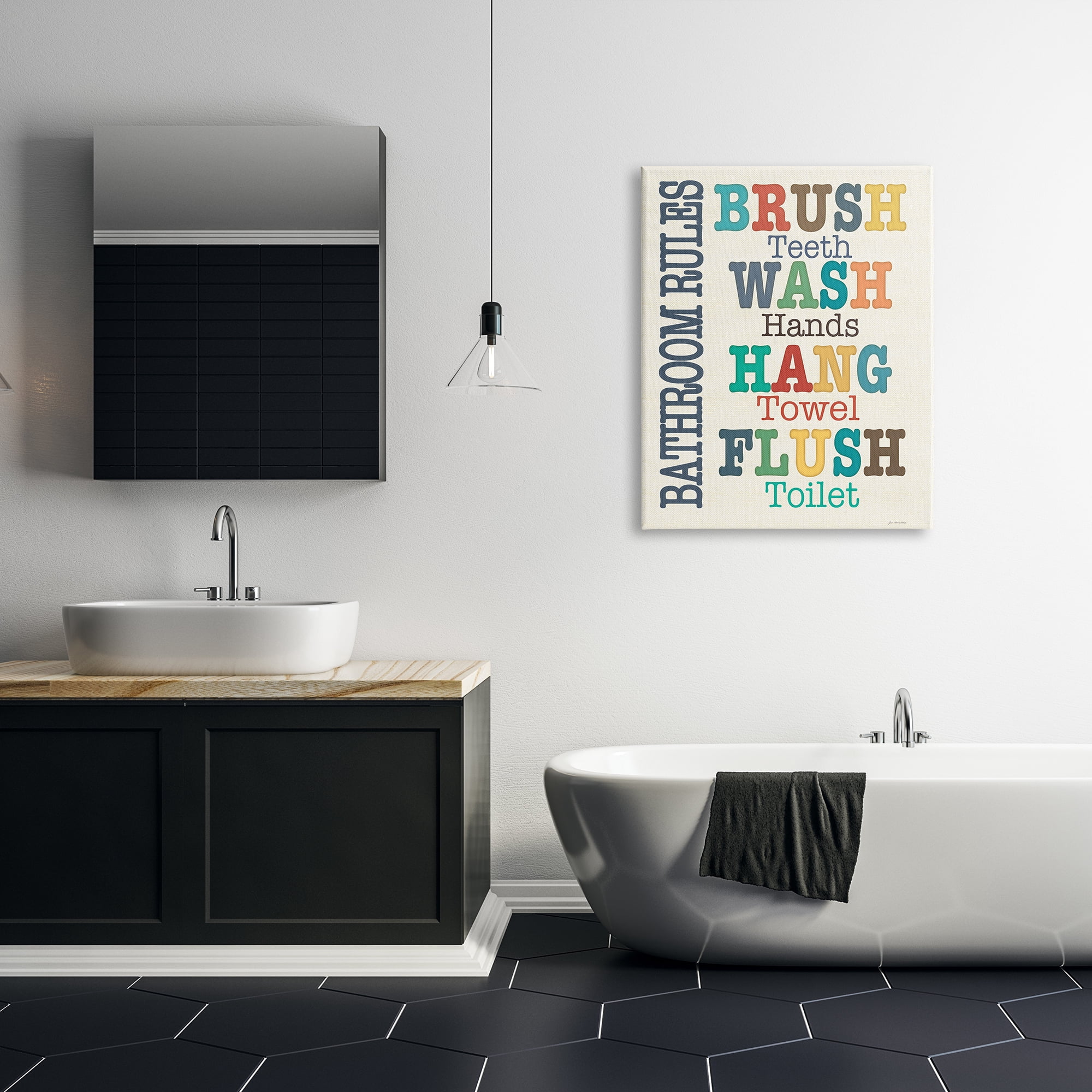 The Stupell Home Decor Collection Colorful Bathroom Rules Typog Art XXL Stretched Canvas Wall Art, 30 x 1.5 x 40