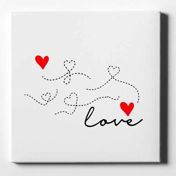 Love Heart Flourish Black & Red - 10" x 10" - Decorative Canvas Wall Art - White Edge - 5/8" Gallery Wrapped
