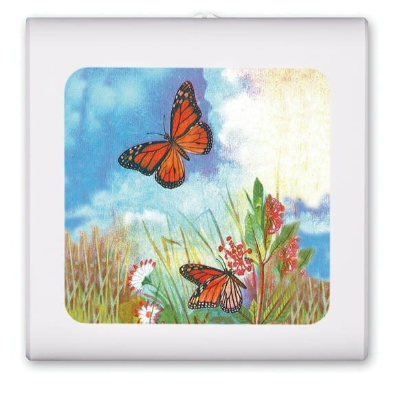 Plug in Dimmable LED Night Light with Dusk to Dawn Auto Sensor, Adjustable Brightness, Warm Light, Auto On/Off Nightlight for Bathroom, Hallway, Nursery, Bedrooms - Butterflies and Flowers