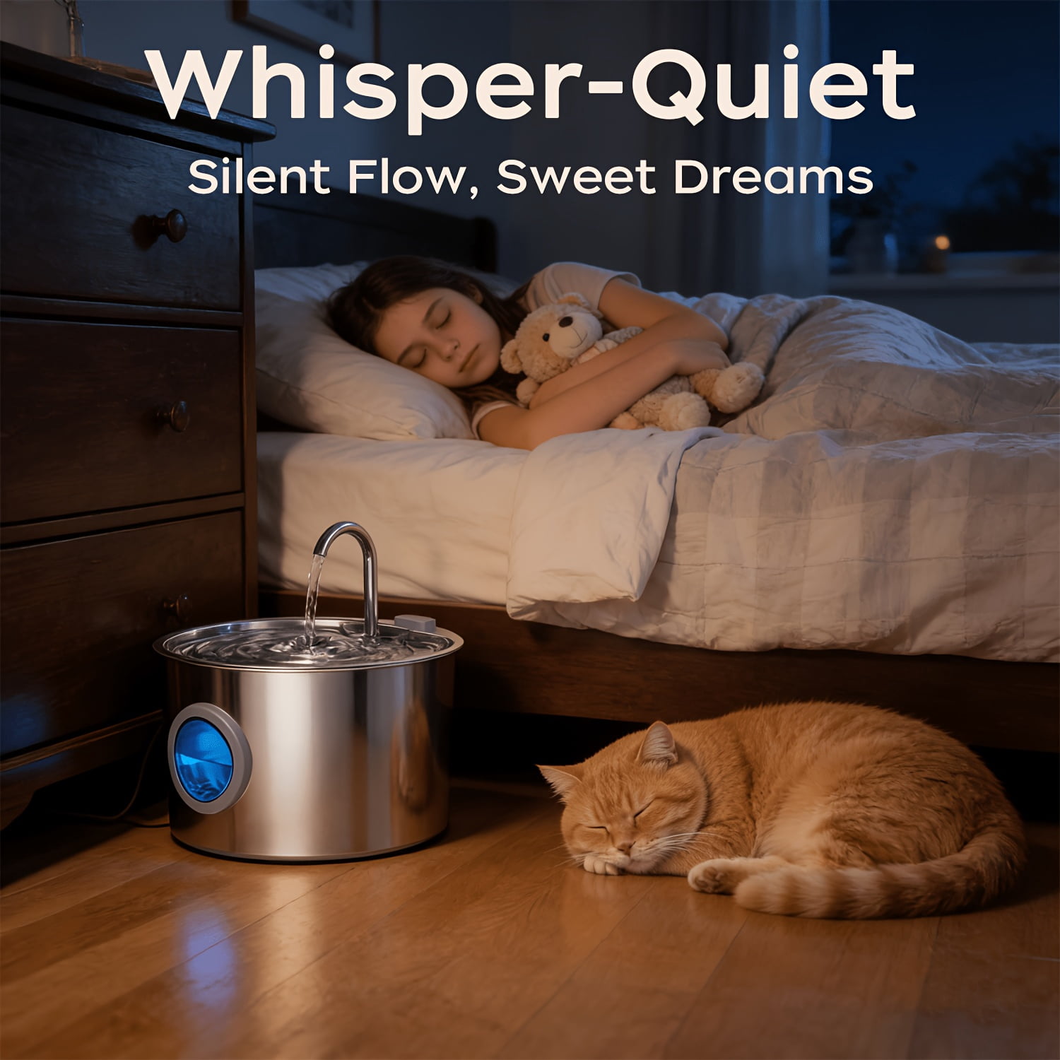 3.2L/108oz  Water Fountain Stainless Steel, Automatic Pet Water Dispenser, Ultra Quiet pump, Visible Water Level, Filtered Drinking Fountain for Cats