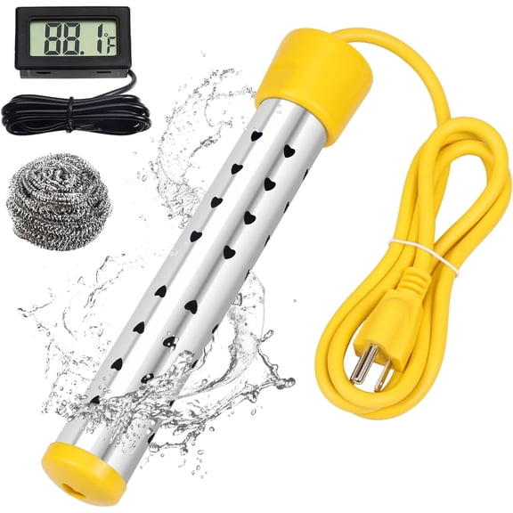 1500W Immersion Water Heater with Digital LCD Thermometer & Stainless Steel Guard - Fast Heating for Bathtub, Travel Camping Mini Pool, Bucket | Safe & Portable Heat 5 Gallons of Water in Minutes
