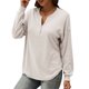 thumbnail image 1 of Blusa cepillada para mujer, camisa con cuello en V, manga larga, hombros caídos, con botones, sudade Abanopi Beige/Medio, 1 of 7