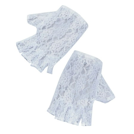 GPOECD Women s Lace Gloves Classic 1980 s Dress Style Elegant Lacy Fingerless Gloves for Ladies Formal Evening and Vintage Wear ZZ03_White One Size