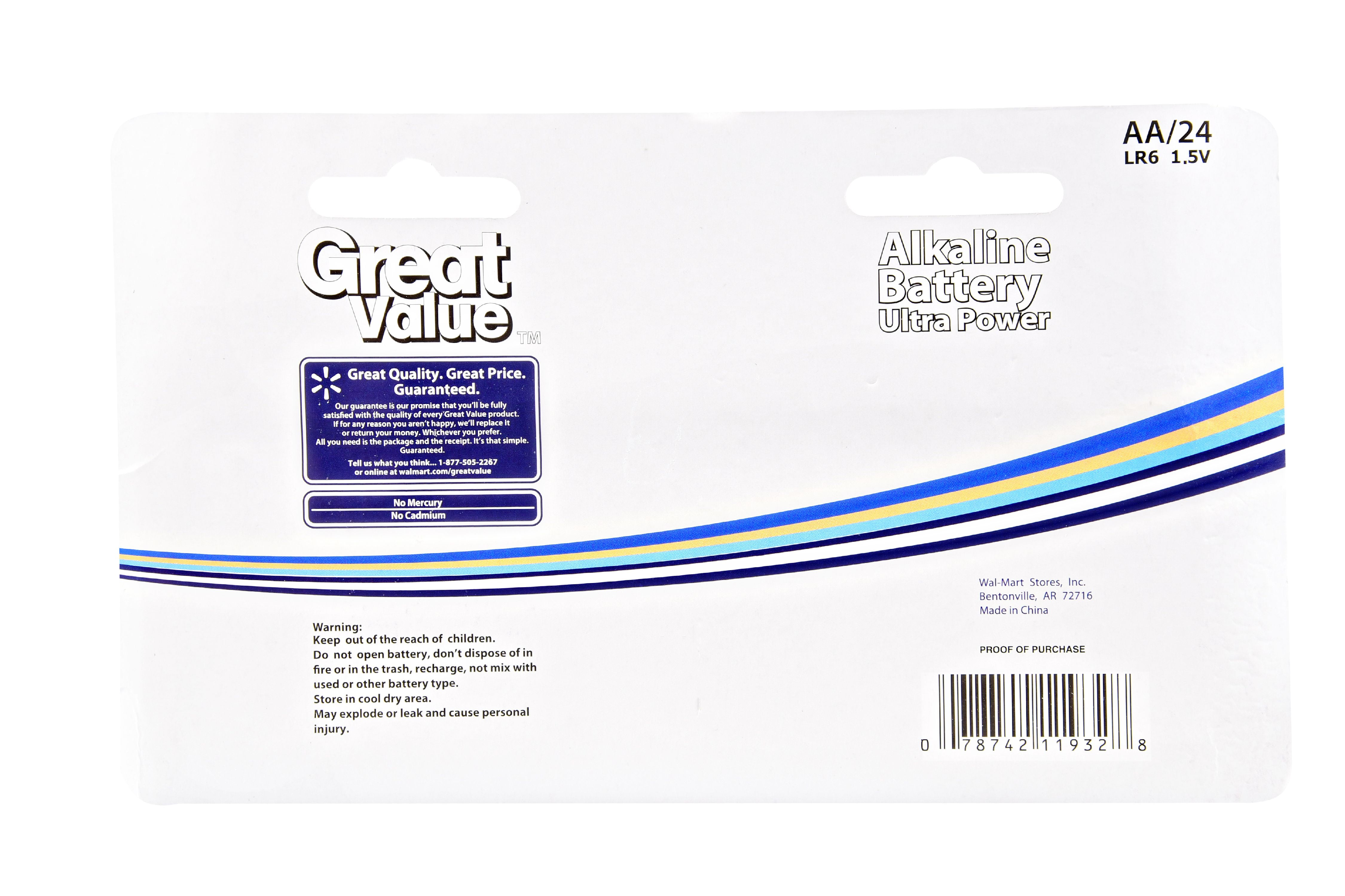 Great Value Alkaline AA Batteries, 24 Count