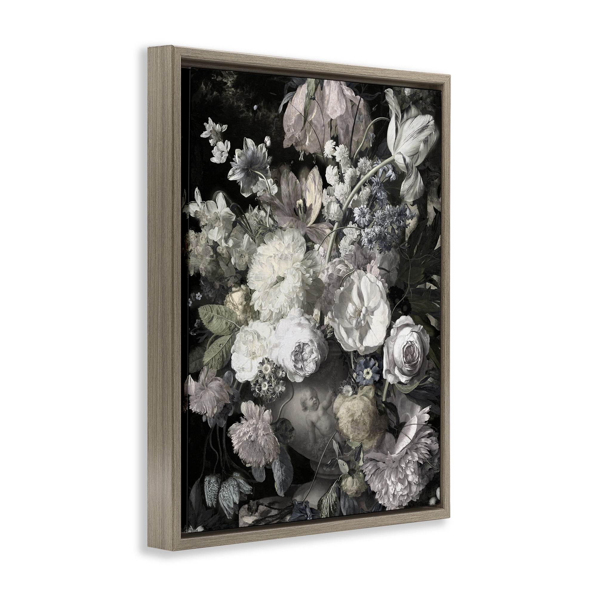 Stupell Industries Classical Busy Flower Bouquet Botanical & Floral Photography Brown Floater Framed Canvas Art Print Wall Art, 25 x 31