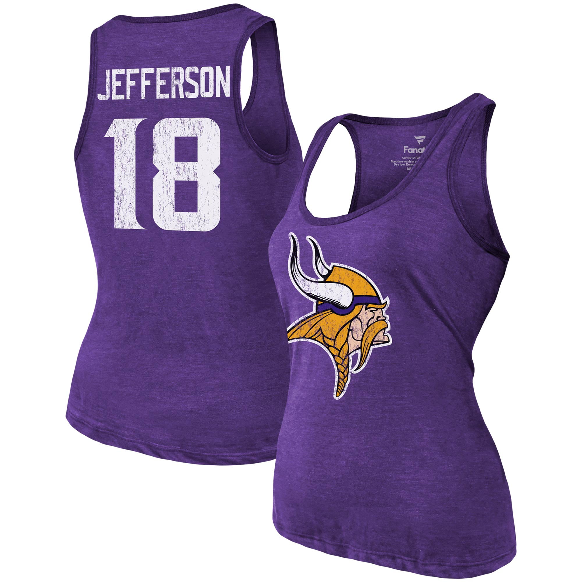 Justin Jefferson Minnesota Vikings Fanatics Branded Women's Player Raglan Name & Number 3/4-Sleeve T-Shirt - Cream/Purple