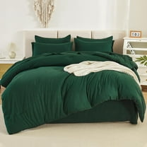 King size bed in a bag, 7 piece comforter set with sheets and pillow shams, lightweight solid bedding for king bed, dark emerald green