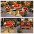 thumbnail image 5 of Ovios 4 Pieces Outdoor Furniture Set High Back All-Weather Wicker Patio Conversation Set with Solar Light Coffee Table, Orange Red, 5 of 9