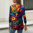 thumbnail image 6 of Hogleaql Women's Mardi Gras Tops 3/4 Sleeve Crew Neck Loose Tops Carnival Mask Prints Pullover Dressy Relaxed Fit Shirts Casual Blouses Yellow S, 6 of 6