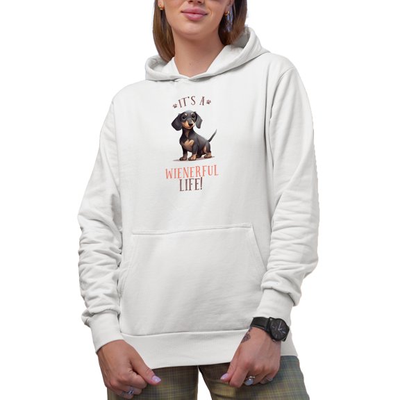 It's a Wienerful Life with a Cute Wiener or Dachshund Dog Art Merch Gift, White Hooded Sweatshirt or Hoodie, Small