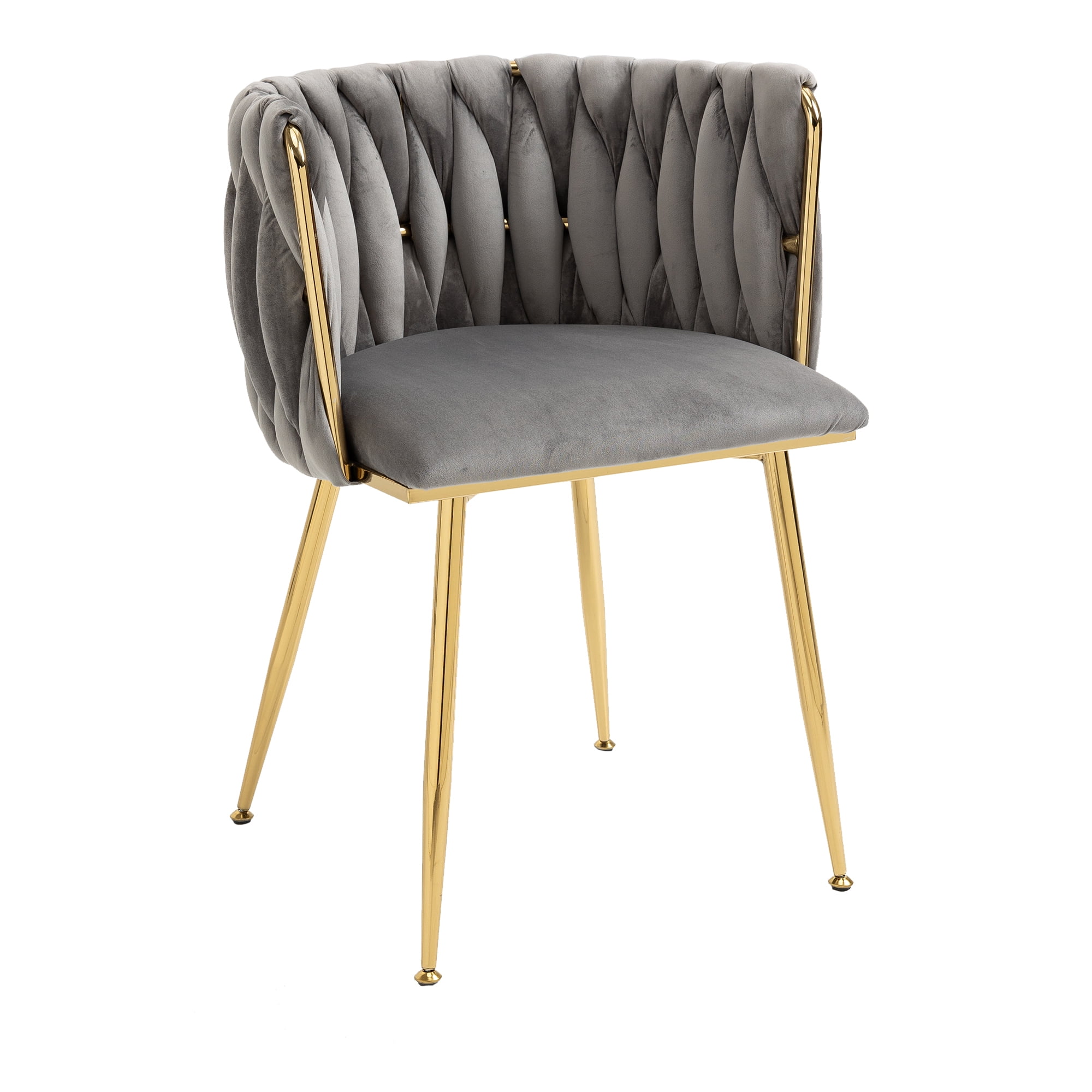 MOONMISS Modern Leisure Dining Chairs, Set of 2, Velvet Upholstered Accent Side Chair, Makeup Vanity Chair, Low-Back Accent Chair with Gold Metal Legs for Living Room Kitchen, Gray