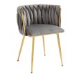 thumbnail image 4 of MOONMISS Modern Leisure Dining Chairs, Set of 2, Velvet Upholstered Accent Side Chair, Makeup Vanity Chair, Low-Back Accent Chair with Gold Metal Legs for Living Room Kitchen, Gray, 4 of 6