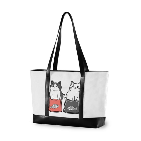 FORMRS Canvas Laptop Tote Bag for Women with 15.6" Computer Compartments Shoulder Handbag, Black Chubby Cat