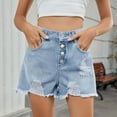 thumbnail image 3 of Generic Women's High Rise Denim Shorts Summer Ripped Distressed Button Down Frayed Fashion Washed Jeans Shorts, 3 of 7