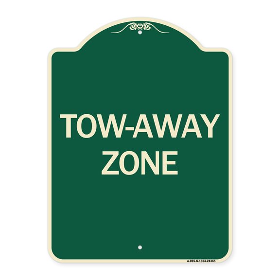 SignMission Designer Series Sign - Tow-Away Zone | Green & Tan 18" x 24" Heavy-Gauge Aluminum Architectural Sign | Protect Your Business & Municipality | Made in the USA