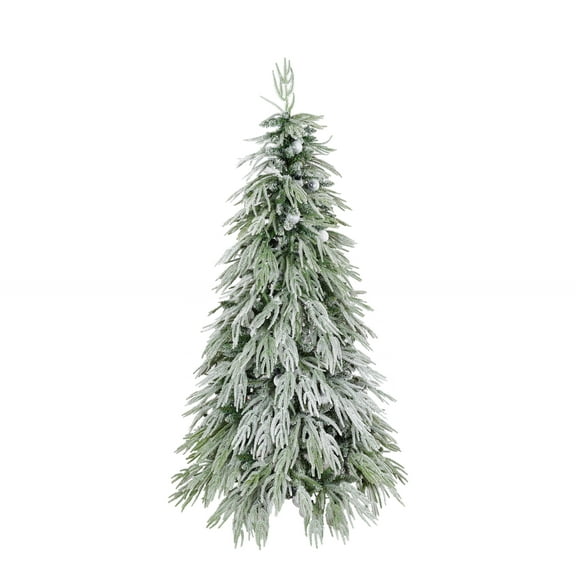 6FT Pre-Lit Spruce Snow Flocked Christmas Tree, Artificial Hinged Xmas Tree with LED Lights, Holiday Office Home Décor