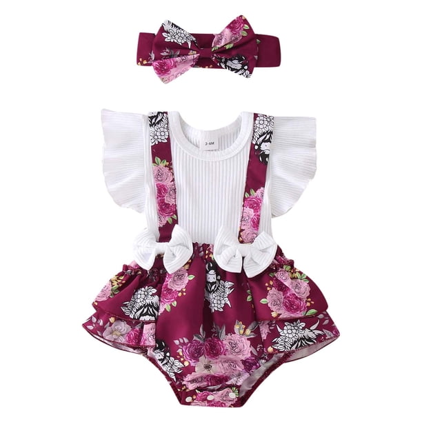 Gibobby Mameluco para niño con estampado de flores de manga corta para niñas pequeñas, diademas para recién nacidos, ropa para niños(Blanco, 12-18 Meses)