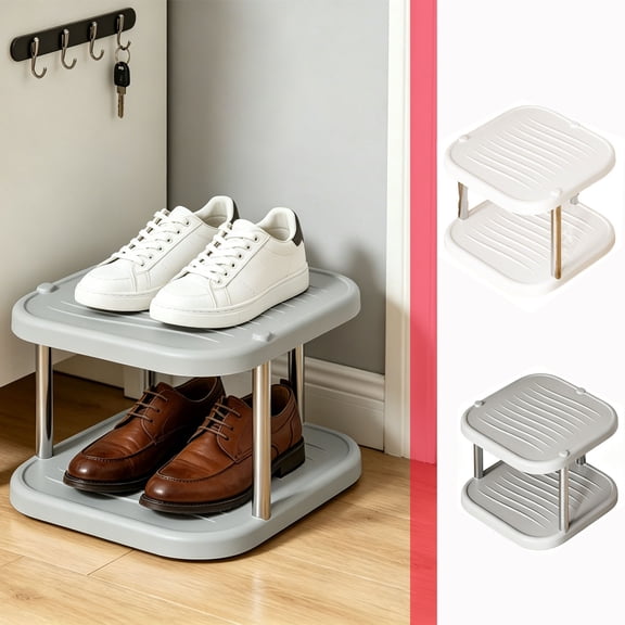 Hyknon 2 Tiers Shoe Storage Rack, Vertical Shoe Rack Organizer for Closet, Boot Rack Storage Narrow Boot Display Shelf, Free Standing Shoe Rack Shelf for Entryway Stackable DIY Shoe Holder, White