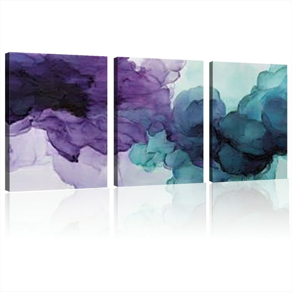 Minimalist Charm | Modern Abstract Canvas Wall Art Framed Poster & Print for Living Room, Bedroom, Kitchen, Home Office - Stylish Spring/Autumn Decor with Soft Teal, Purple 12x16inchx3pcs