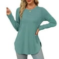 thumbnail image 5 of TYGHBN Womens Long Sleeve Round Neck Shirts Side Split Basic Loose Tunic Tops Casual Women Shirts Lose Women Shirts Workout Short Sleeve Shirt Long Sleeve Shirt Plain Women Neck Women Stripes Tee, 5 of 8