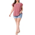 thumbnail image 2 of Agnes Orinda Women's Plus Size Floral Tops Round Neck Flare Short Sleeves Casual Spring Summer Blouse 2X Dark Red, 2 of 6