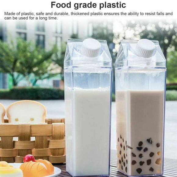 Transparent Square Milk Water Bottle Safe Plastic Cartoon Water Juice Box Cup Lid Reusable Storage Organizer Party Kids Adults Outdoor 500ML