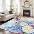 thumbnail image 2 of Blue Spring Floral Area Rugs 8'x10', Washable Small Throw Rugs for Living Room Patio, Pink Flowers Elegant Botanical Farmhouse Indoor Outdoor Rug Non-Slip Low Pile Carpet Runner Reversible Floor Mats, 2 of 8