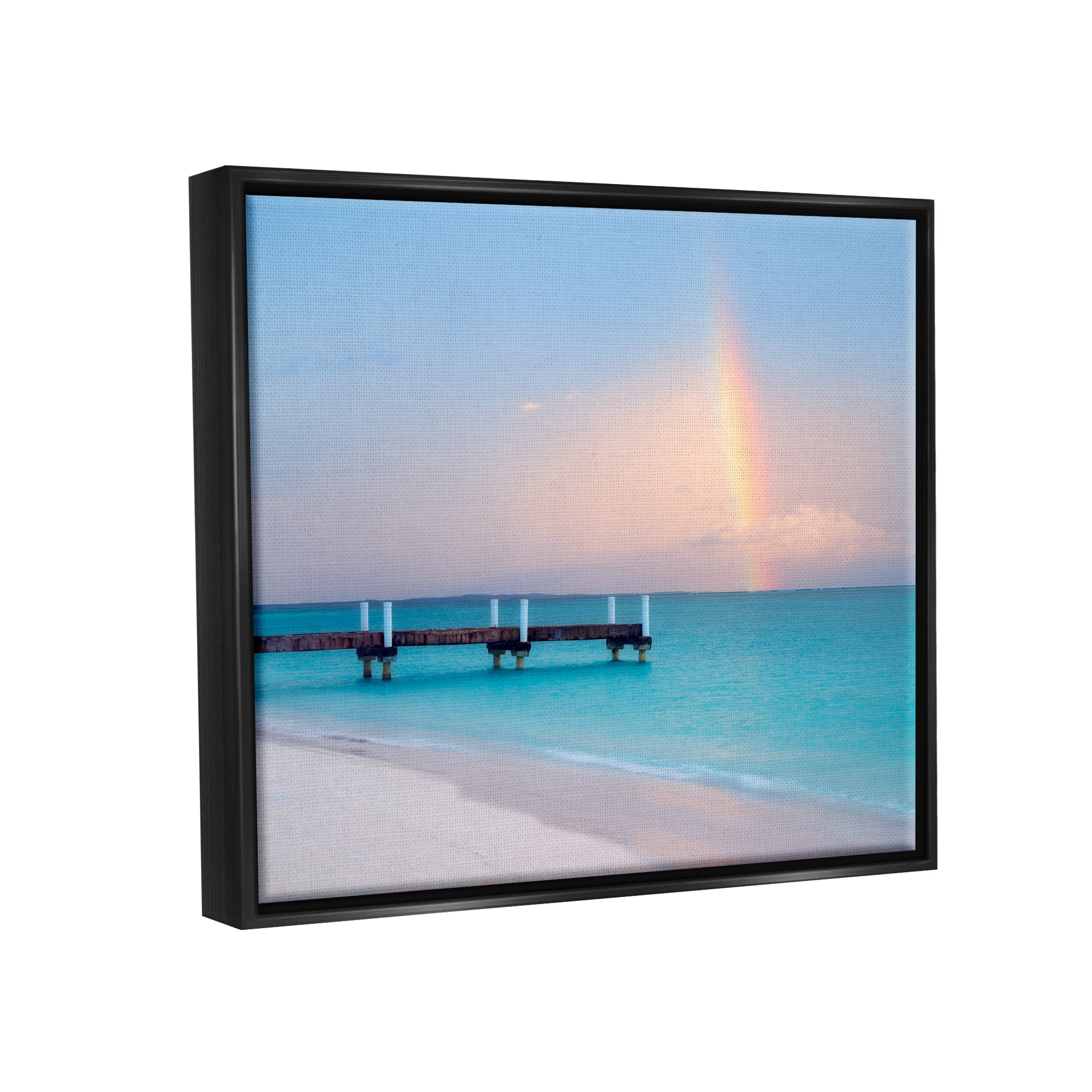 Stupell Industries Calm View Beach Rainbow Coastal Photography Black Floater Framed Art Print Wall Art