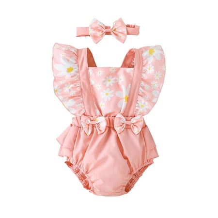 

ZHAGHMIN New Born Baby Girls Outfit Fly Headbands Romper Outfits Backless 3M-18M Bowknot Sleeve Floral Bodysuitt Ruffles Girls Printed Baby Girls Bodysuits 18 To 24 Month Girl Clothes Dance Leotard