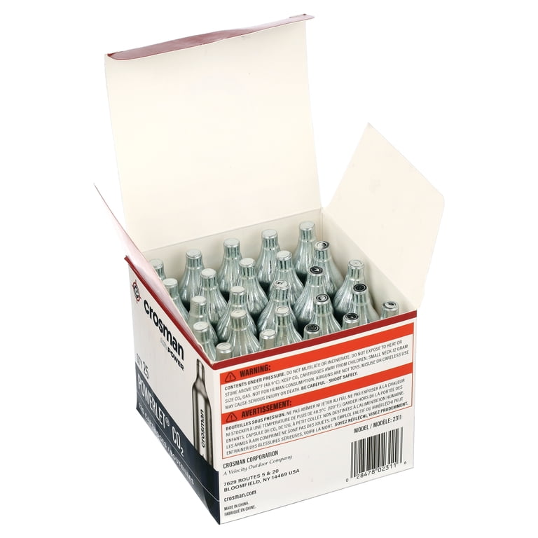 Crosman, 12-Gram Power CO2 Cartridges, 25 Count for Gas-Powered