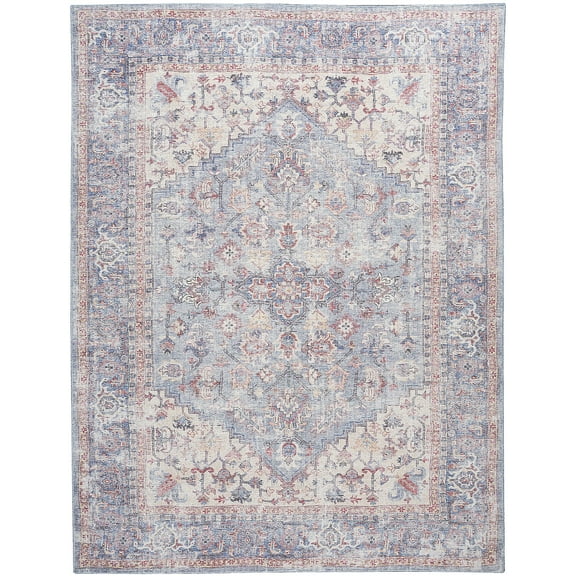 Nicole Curtis Machine Washable S1 7'10" x 9'10" Blue/Multi Vintage Indoor Rug