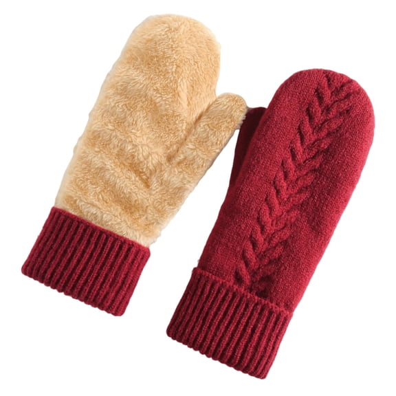 AHTJRT Winter Warm Mittens for Men Women Cozy Fleece Sherpa Lined Gloves Cable Knit Warm Soft Cold Weather Costume Accessories Red Free Size