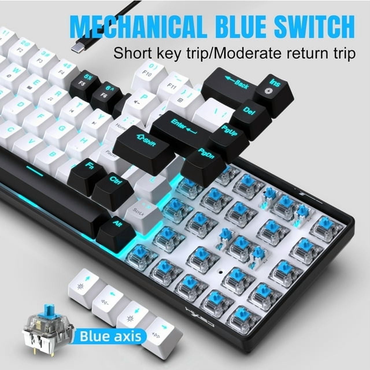 Mechanical Gaming Keyboard Wired, 68 Keys RGB Backlit 60% Keyboard,Multimedia & Anti-ghosting Keys for Windows Computer Laptop PC Mac Gamer,Black and White